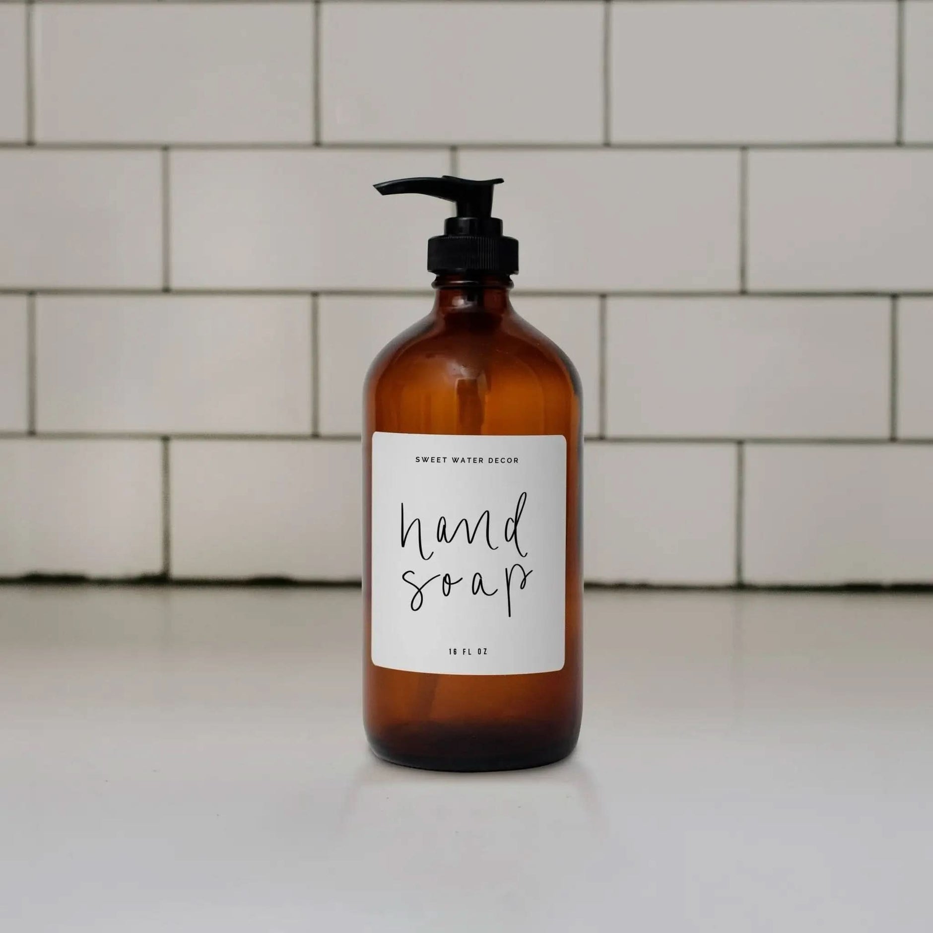 16oz Amber Glass Hand Soap Dispenser - White Label - SwagglyLife Home & Fashion